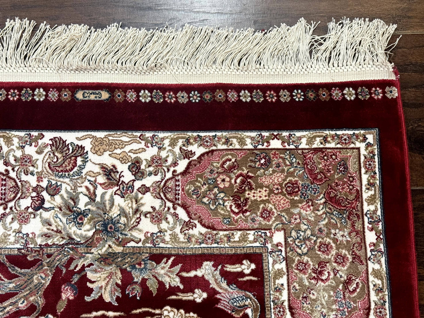 Dark Red Turkish Silk Rug 2.6 x 4, Hunting Design Scene, Bamboo Silk