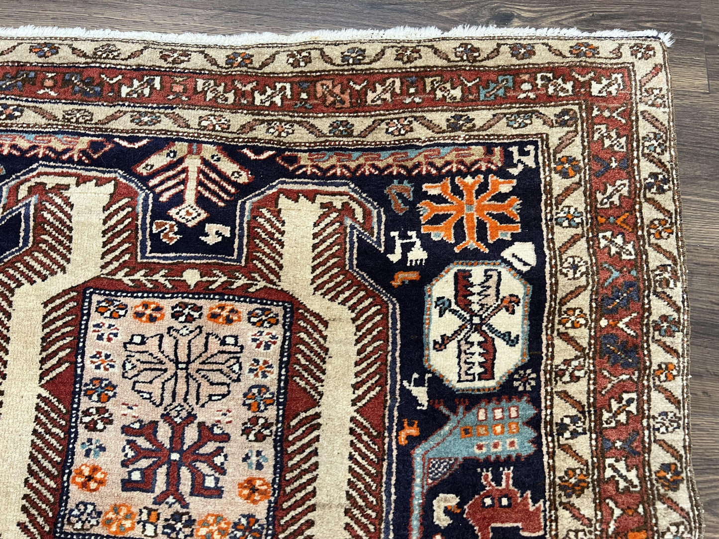 Persian Ardabil Runner Rug 4x10 Hand Knotted Antique Wool With Animal Pictorials