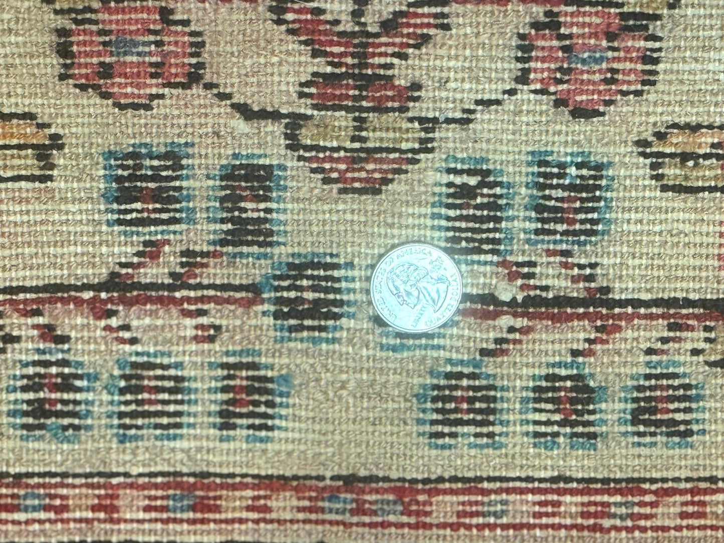 Small Antique Persian Rug 2x3, Beige and Red, Floral, Wool, Hamadan Rug