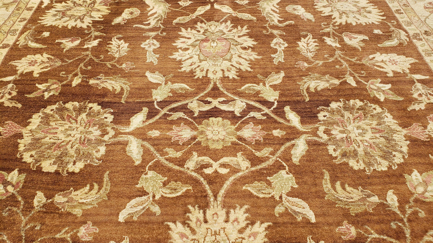 Indo Persian Rug 10x14, Mahal Sultanabad Oriental Carpet, Burnt Orange & Beige, Handmade Wool Area Rug