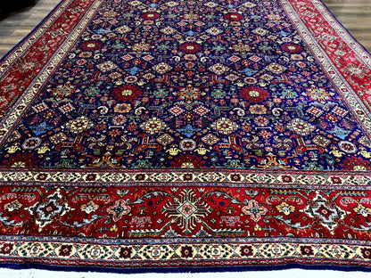 Large Persian Tabriz Rug 10x16 Navy Blue And Red Allover Pattern Hand Knotted Wool Carpet