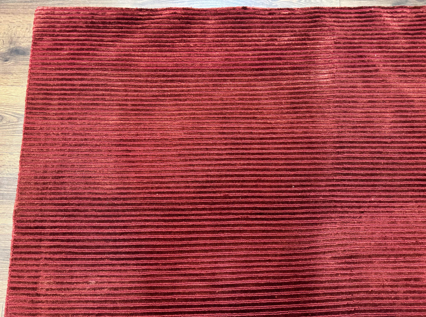 Handmade Tibetan Rug 8x10 Wool Stripe Red Thick Pile Carpet