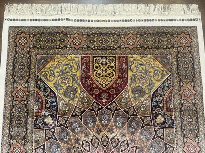 Turkish Silk Rug 4x6 Dome Design Bamboo Silk Memluk Carpet