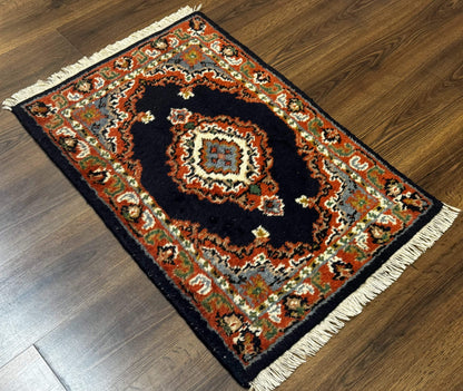Indo Persian Wool Rug 2x3 Navy Terracotta