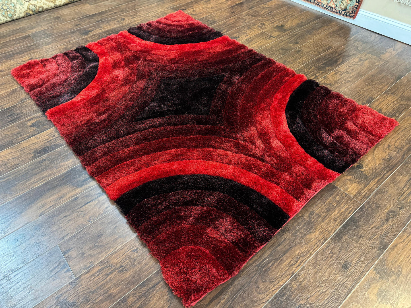 Red And Black Wool Shag Rug 5x7 Pair A Modern Area Decor For Living Rooms