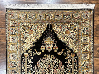 Luxury Sino Persian Silk Rug 4x6 Tree of Life Design Birds Hand Knotted Silk on Silk