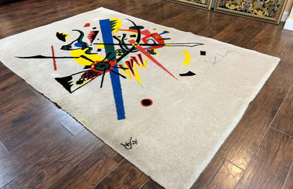 Danish Rya Shag Rug 6x9, EGE Axminster Carpet, Ivory, Modern Abstract Rug, Signed by Designer