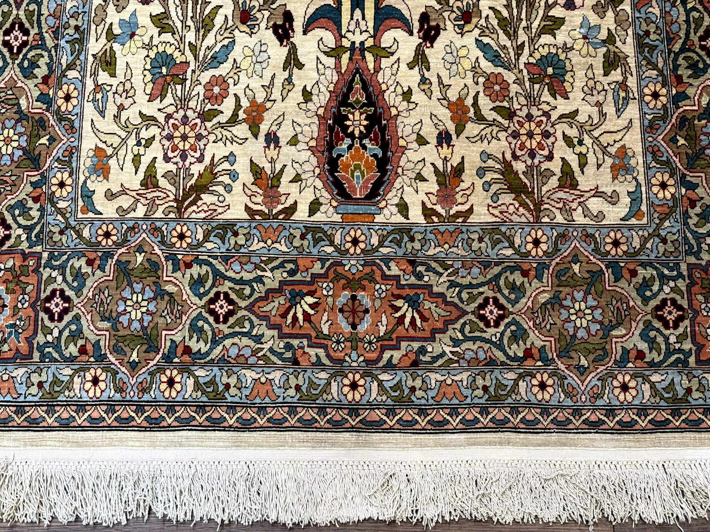 Rare Turkish Hereke Silk Rug 3x5, Tree of Life Persian Vase Design, Very Fine 440 KPSI, Signed