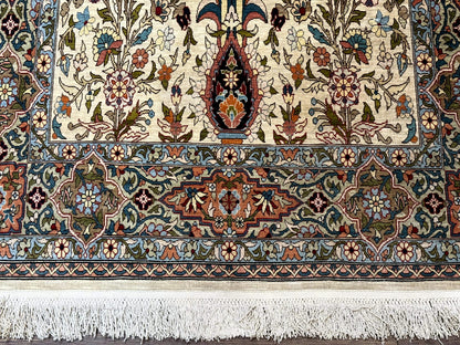 Rare Turkish Hereke Silk Rug 3x5, Tree of Life Persian Vase Design, Very Fine 440 KPSI, Signed