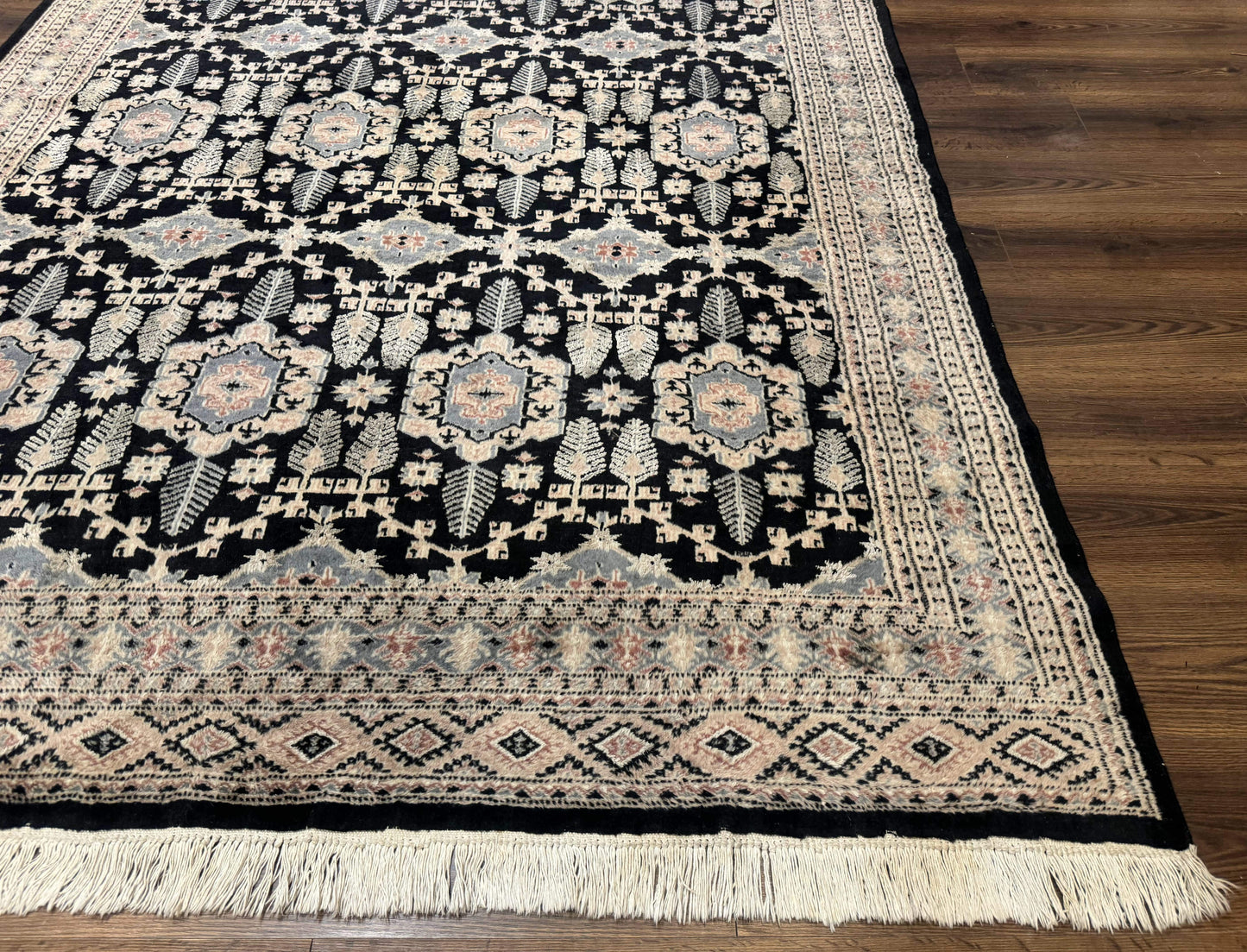 Turkoman Bokhara Rug 6x9 Hand Knotted Wool Carpet Black Handmade Authentic Pakistani