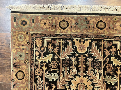 Heriz Rug 3.6 x 5, Handmade Vintage Wool Carpet, Couristan Carpet, Persian Design, Black