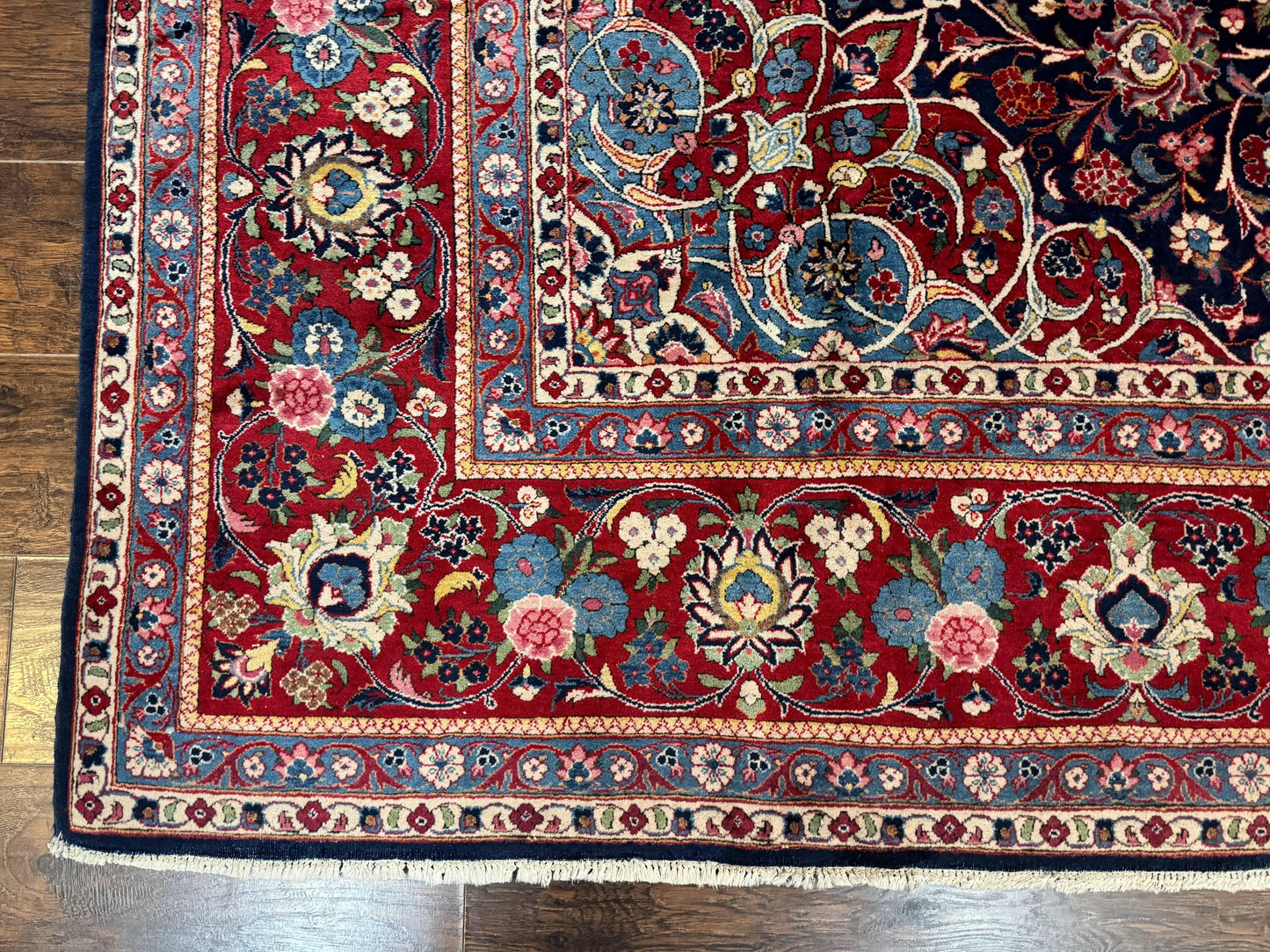 Navy Blue Persian Kashan Rug 9x12 Antique Carpet Wool 200 KPSI