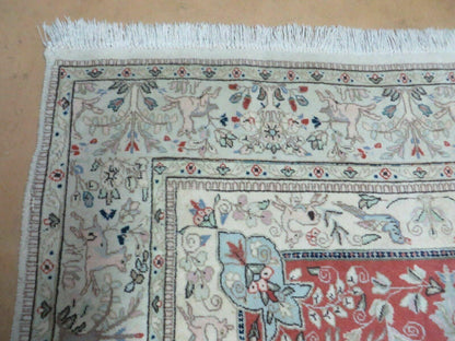 Vintage Indian Wool Rug Hunting Birds And Deer Oriental Floral Design 6 By 9