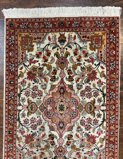 Small Persian Tabriz Rug 2x3 Floral Medallion Wool Silk Handmade Hand Knotted
