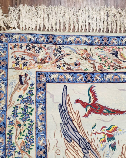 Semi Antique Persian Pictorial Rug 3'6" x 6", Angel Speaking to Prophet, Kork Wool on Silk Foundation, Detailed, Animals, Poetry, Wall Hanging Rug