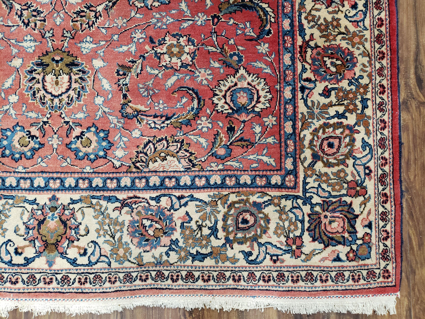 Semi Antique Persian Kashan, Red & Cream, Hand-Knotted, Wool, 4' 8" x 6' 6", Pair A