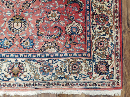 Semi Antique Persian Kashan, Red & Cream, Hand-Knotted, Wool, 4' 8" x 6' 6", Pair A