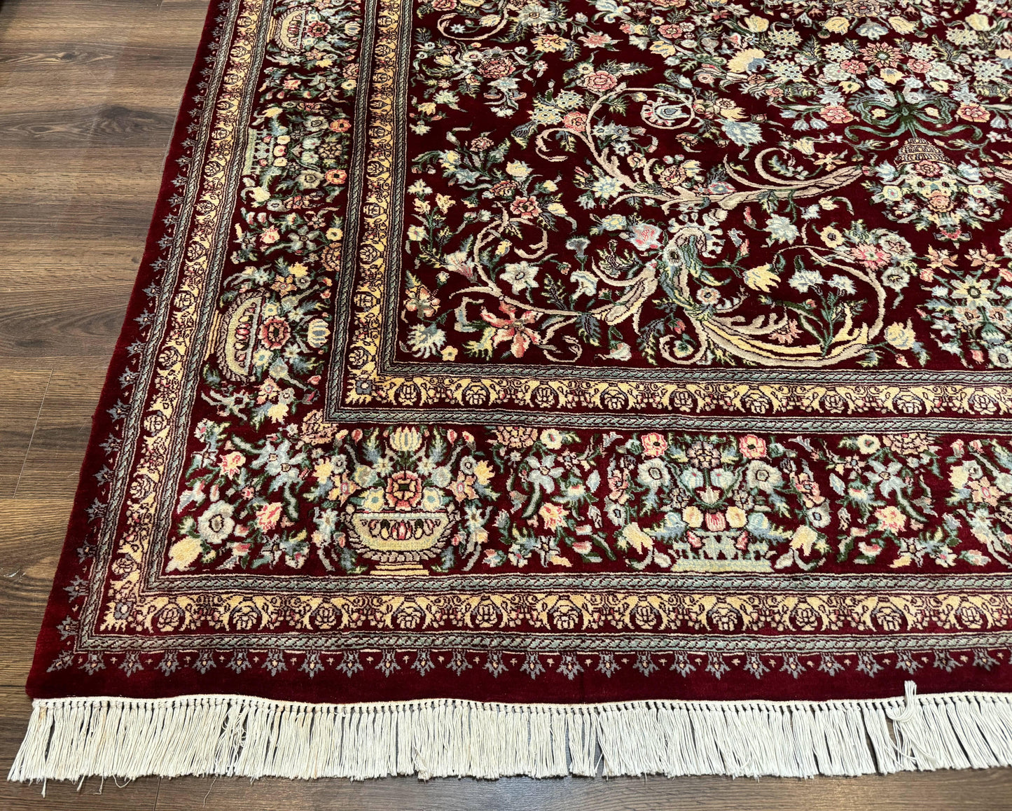 Burgundy Persian Rug 8x10, Pak Persian Floral Carpet, Very Fine 300 KPSI