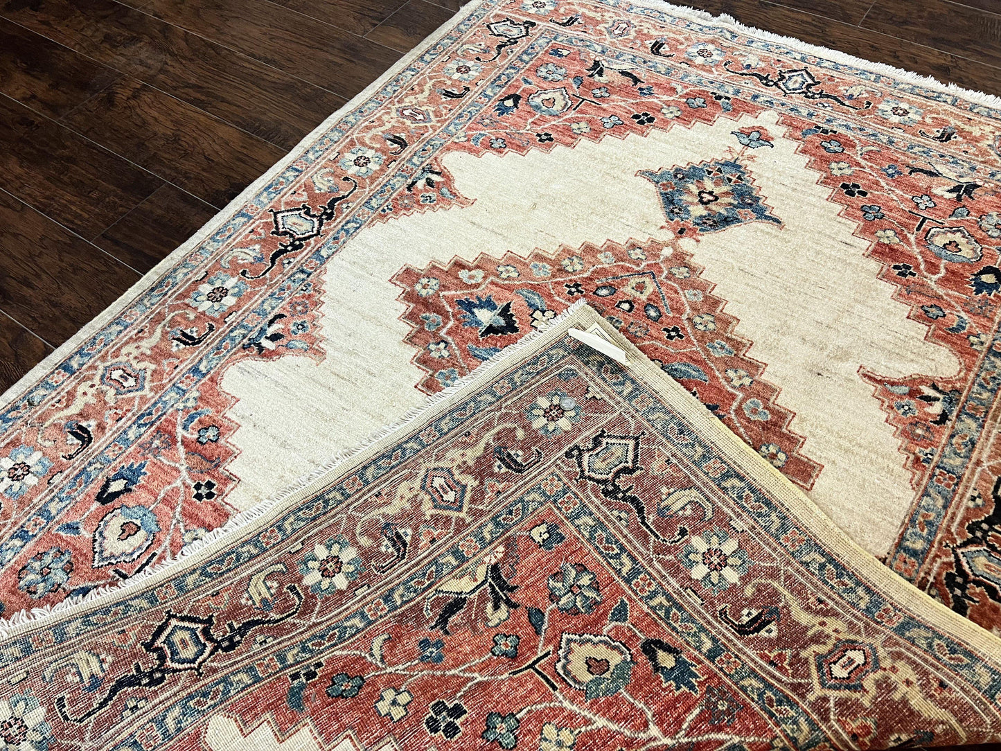 Peshawar Wool Hand Knotted Rug 5x7 Vintage Serapi Geometric Pakistani