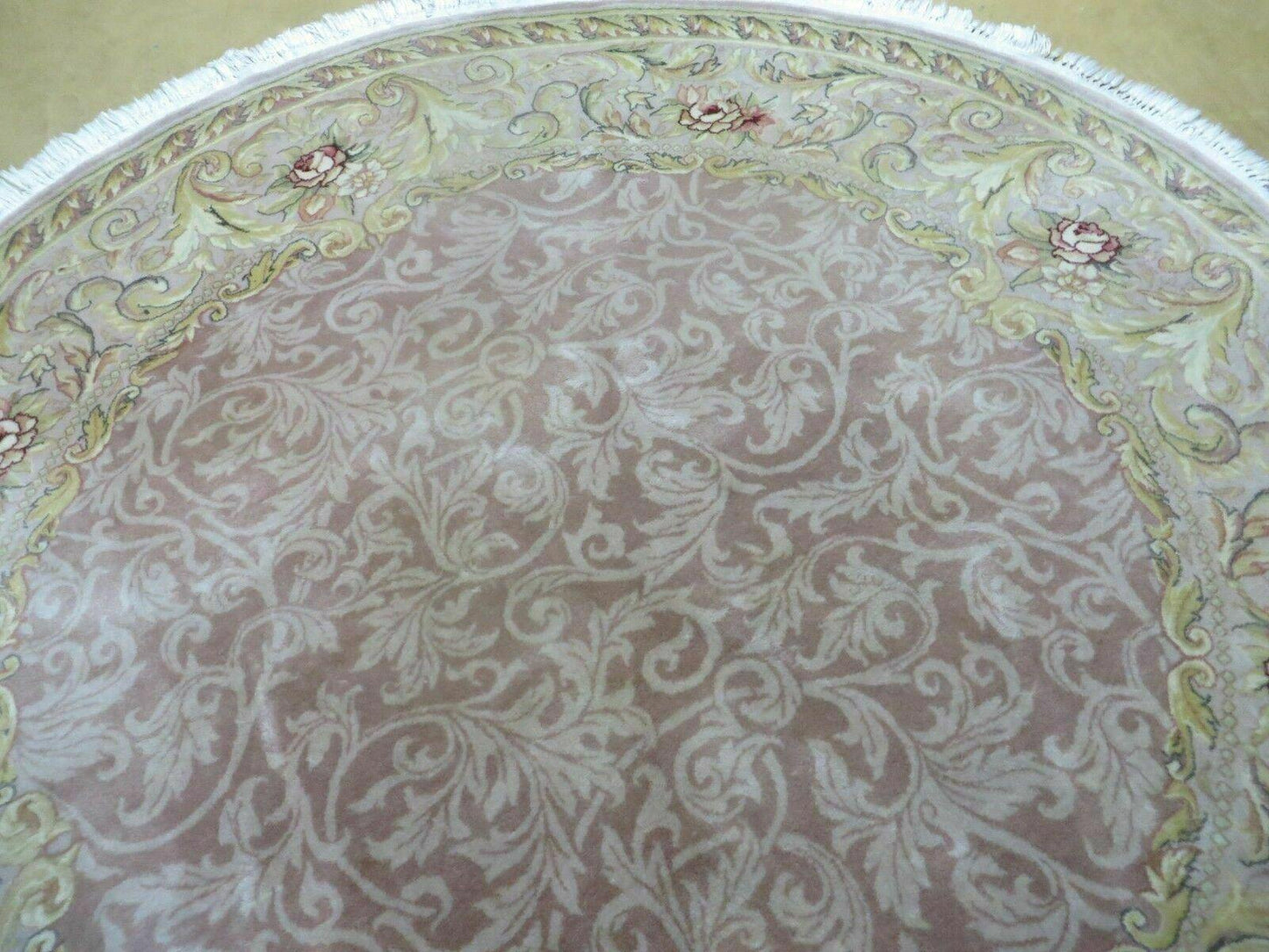 Round Handmade Chinese Floral Silk Wool Rug Oriental Carpet 6 Foot Size