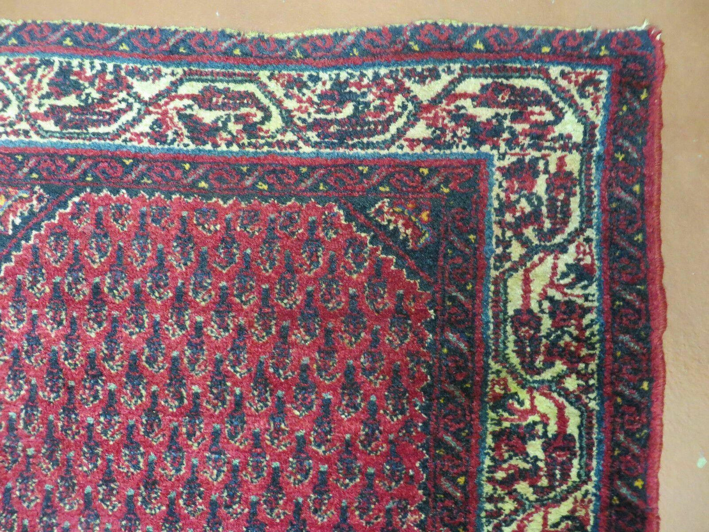 Indian Wool Rug Amritsar Vintage Handmade Red Paisley Design