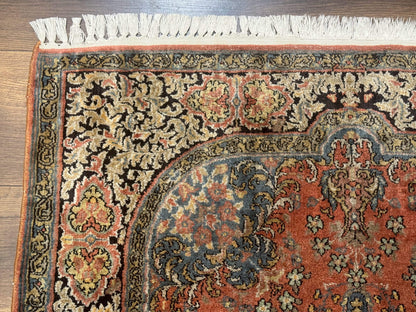 Kashmiri Silk Rug Hand Knotted 3x5 Vintage Indian Silk Rug 260 KPSI