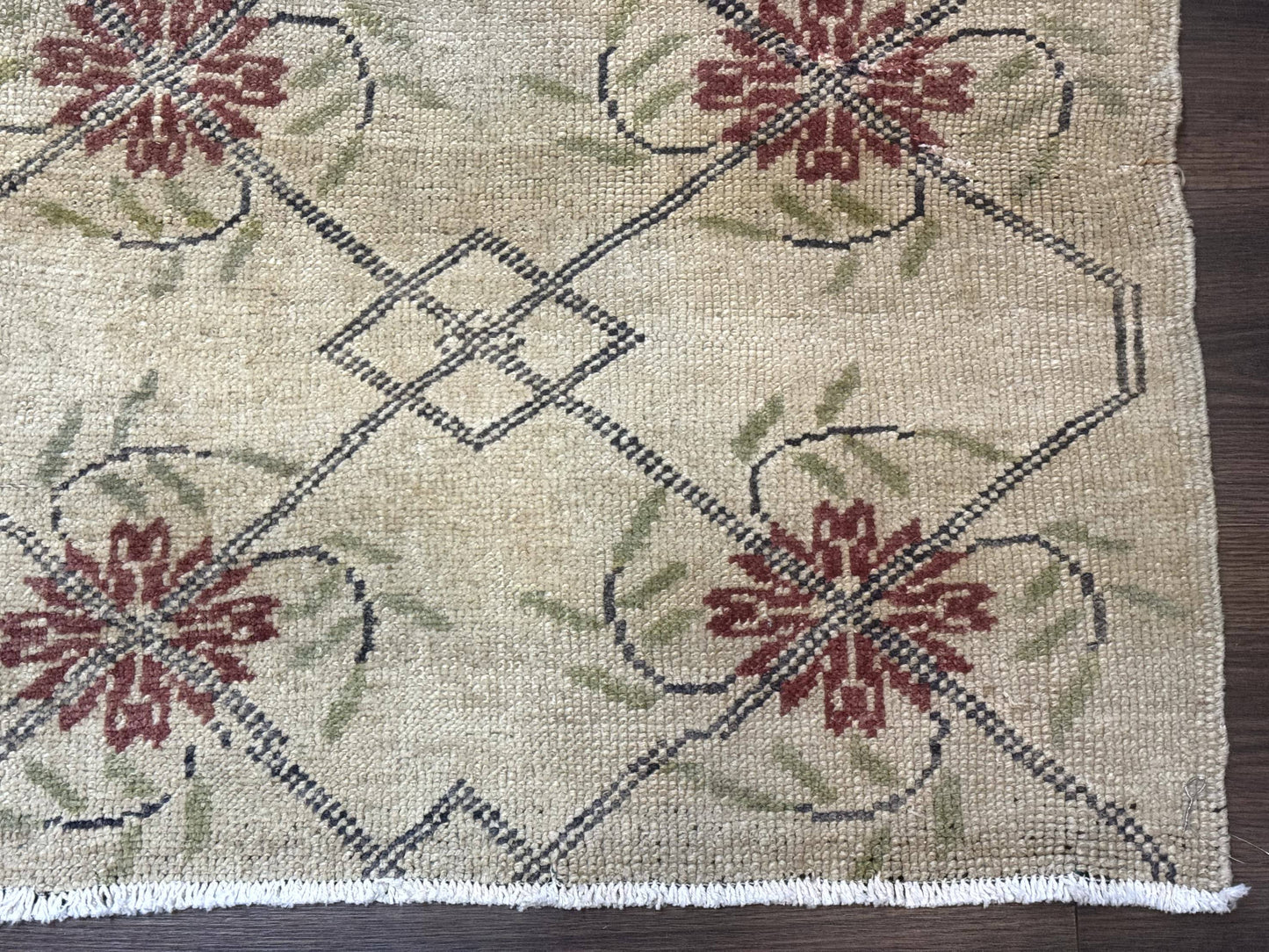 Turkish Rug 5x6 Oushak Carpet Beige Hand Knotted Wool Area Rug