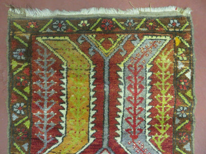 Small Turkish Yastik Rug 1.9 x 2.10, Antique Handmade Oushak Carpet