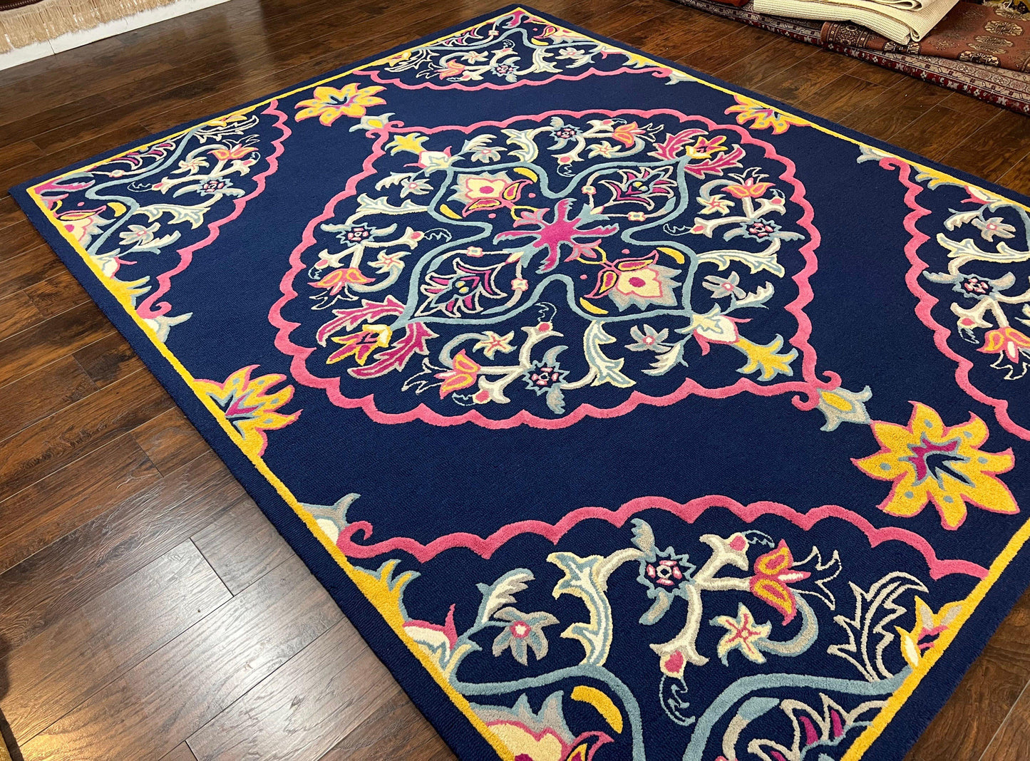 Safavieh Belagio Wool Rug 8x10 Navy Pink Yellow Floral Modern Area Rug