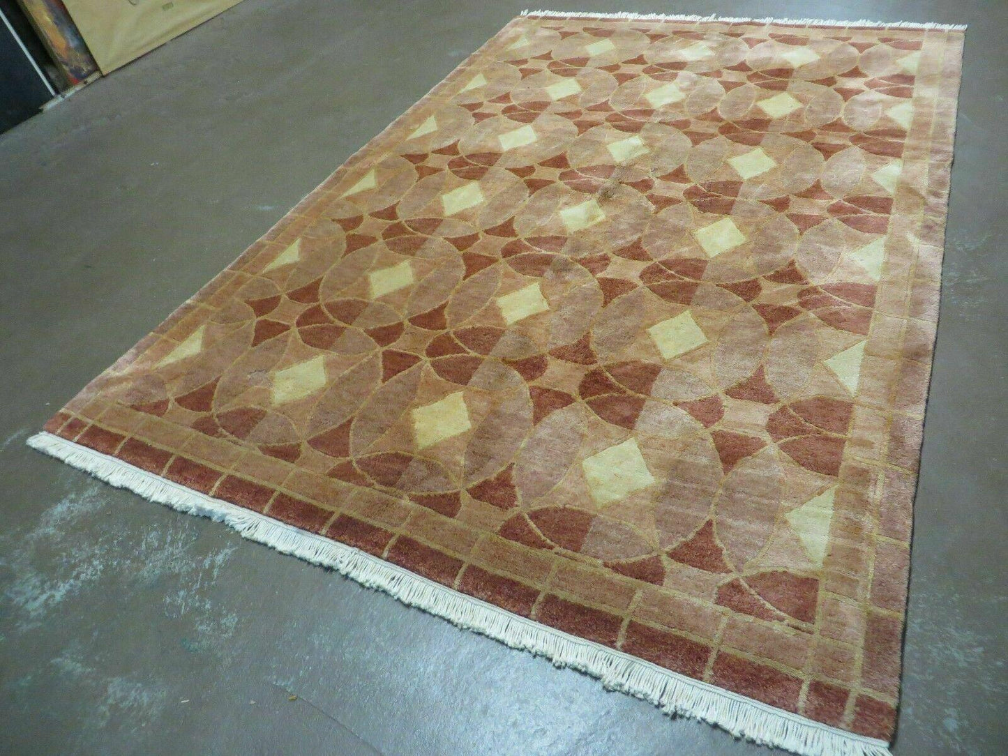 Hand Knotted Wool Rug Tibetan Nepal Art Deco Chinese Vintage 5x7 Decor