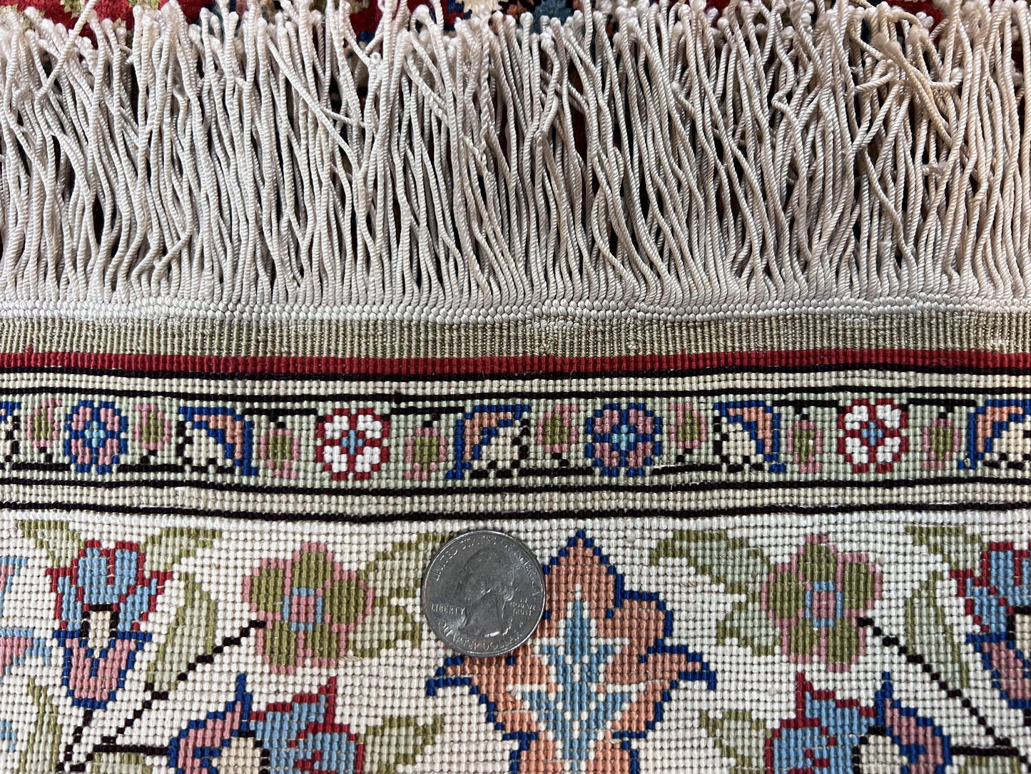 Silk Turkish Kayseri Rug 2x3, Small All Silk Turkish Carpet, Red and Light Blue, Very Fine Hand Knotted Semi Antique Vintage Handmade Rug