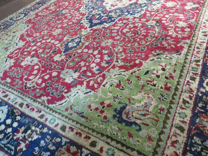 Persian Tabriz Rug 7x10 Hand Knotted Antique Floral Medallion Wool Oriental Carpet