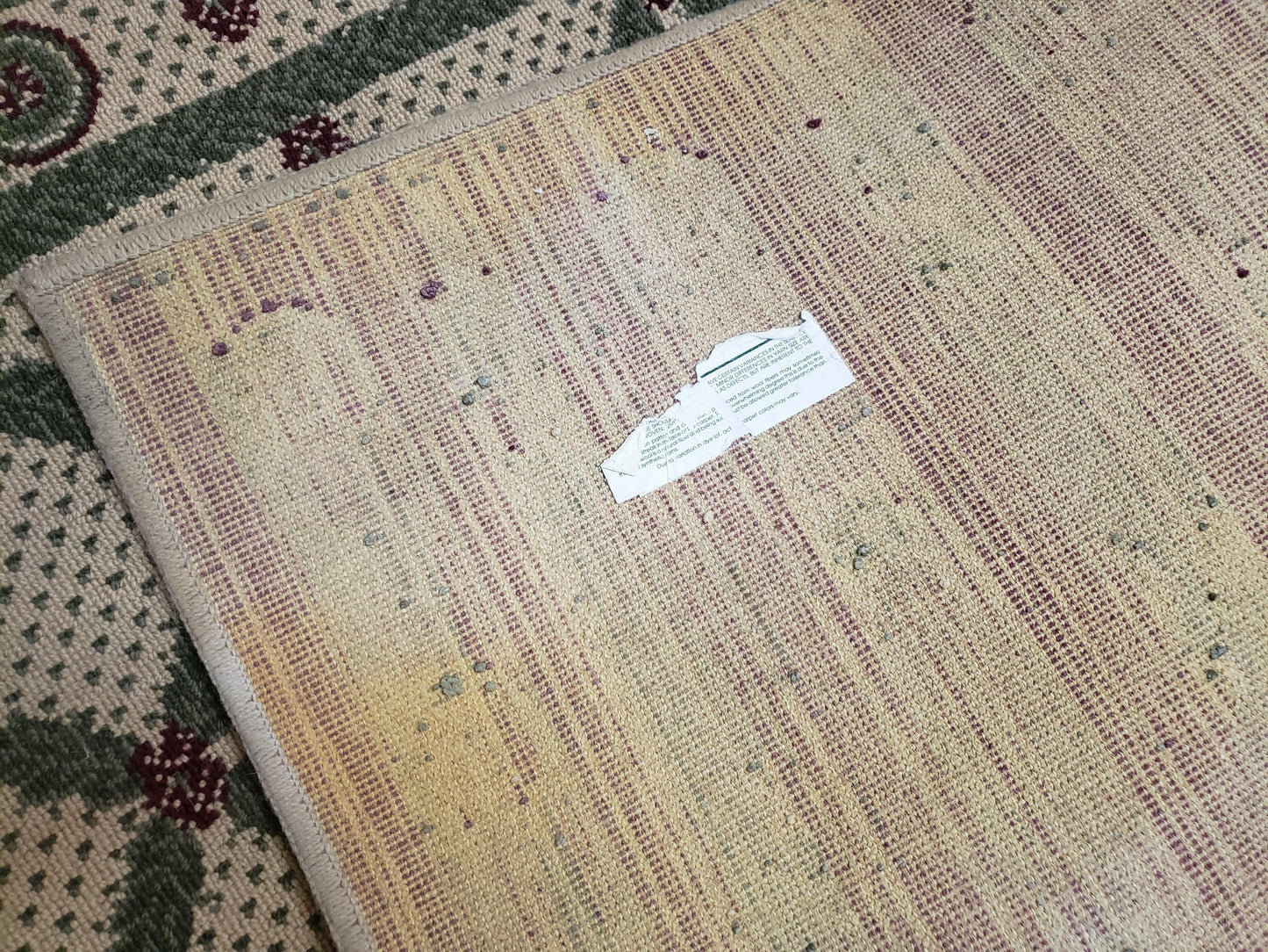 Panel Design Rug 4x5 Power-Loomed Vintage Wool and Acrylic Blend Beige and Pine Green