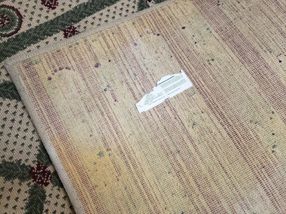 Panel Design Rug 4x5 Power-Loomed Vintage Wool and Acrylic Blend Beige and Pine Green