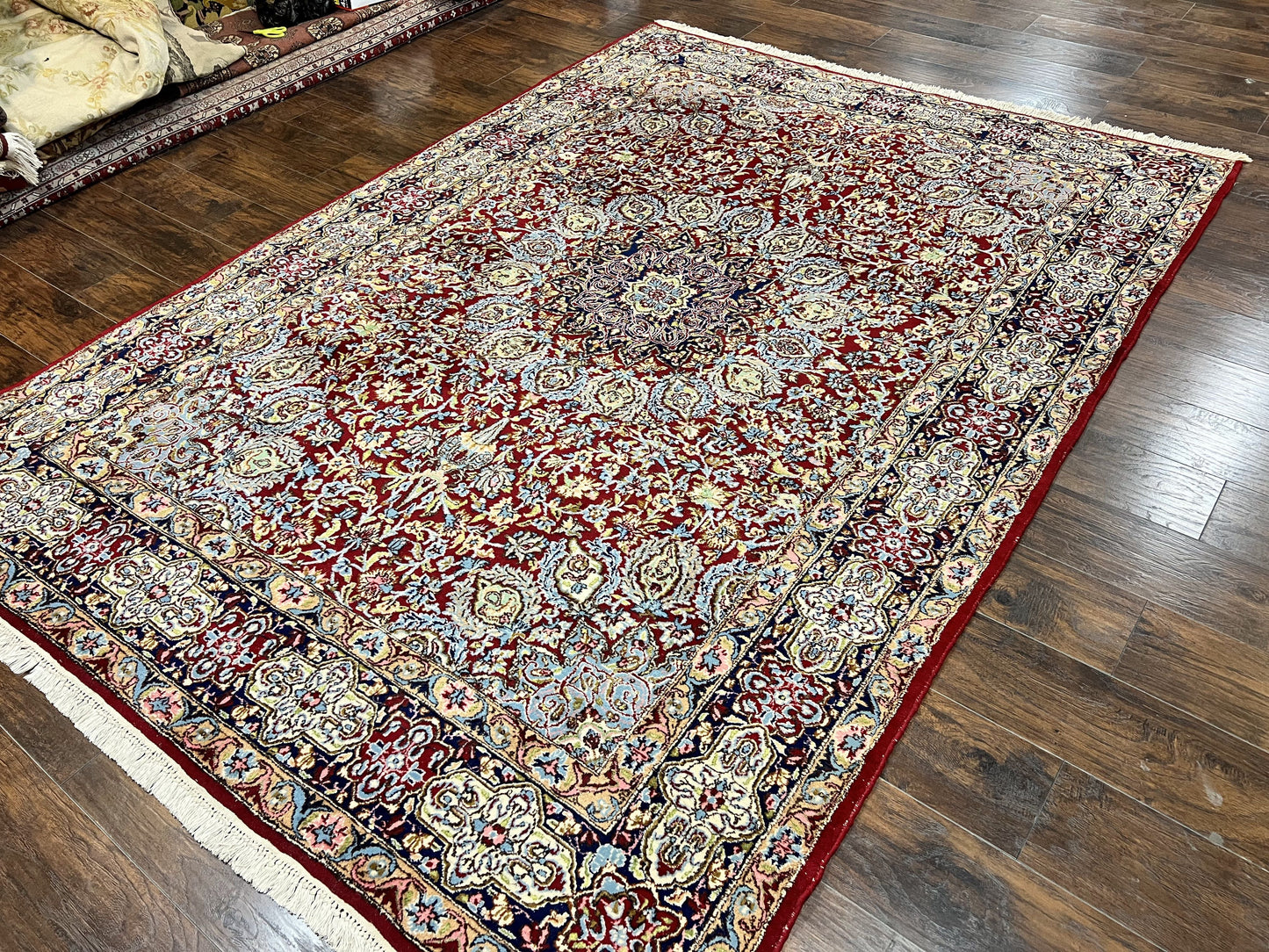 Persian Rug 7x10 Hand Knotted Wool Floral Medallion Kirman Semi Antique Vintage