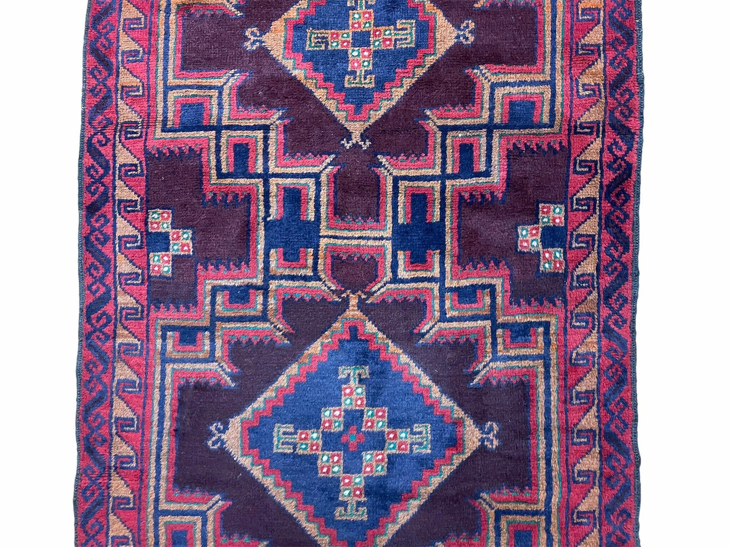 Balouchi Wool Rug Vintage Handmade Afghan Tribal Geometric 2ft11in By 4ft6in