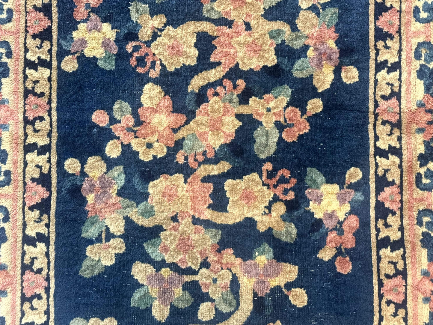 Blue And Beige Chinese Wool Rug 3x6 Peking Antique Hand Knotted Carpet