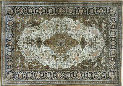 Handmade Chinese Silk Rug Deer And Birds Hand Knotted One Of A Kind 3 By 5