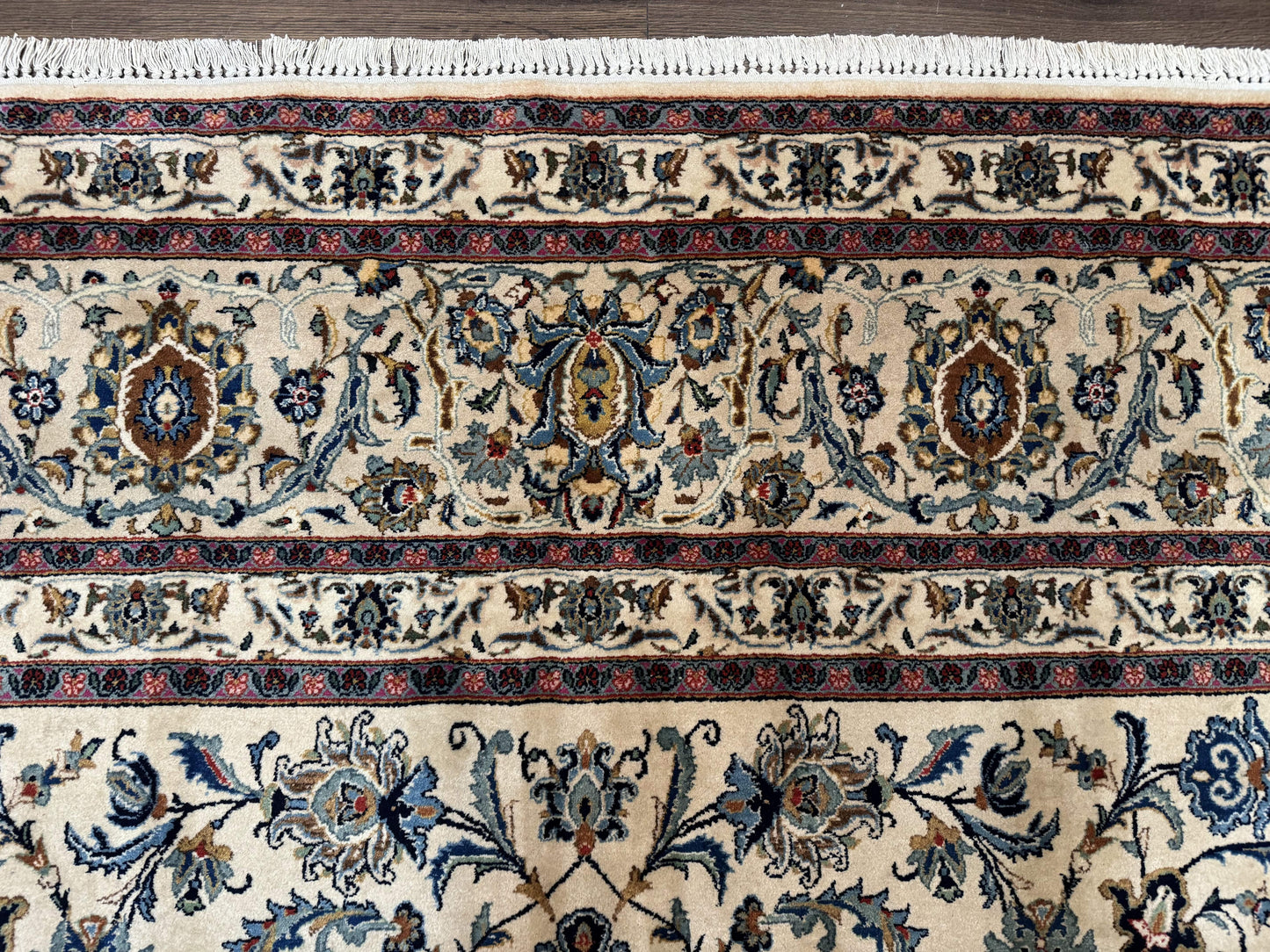 Persian Kashan Rug 10x14, Bone - Beige and Blue, Allover Pattern, Traditional Persian Carpet, Fine 260 KPSI