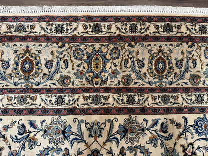 Persian Kashan Rug 10x14, Bone - Beige and Blue, Allover Pattern, Traditional Persian Carpet, Fine 260 KPSI