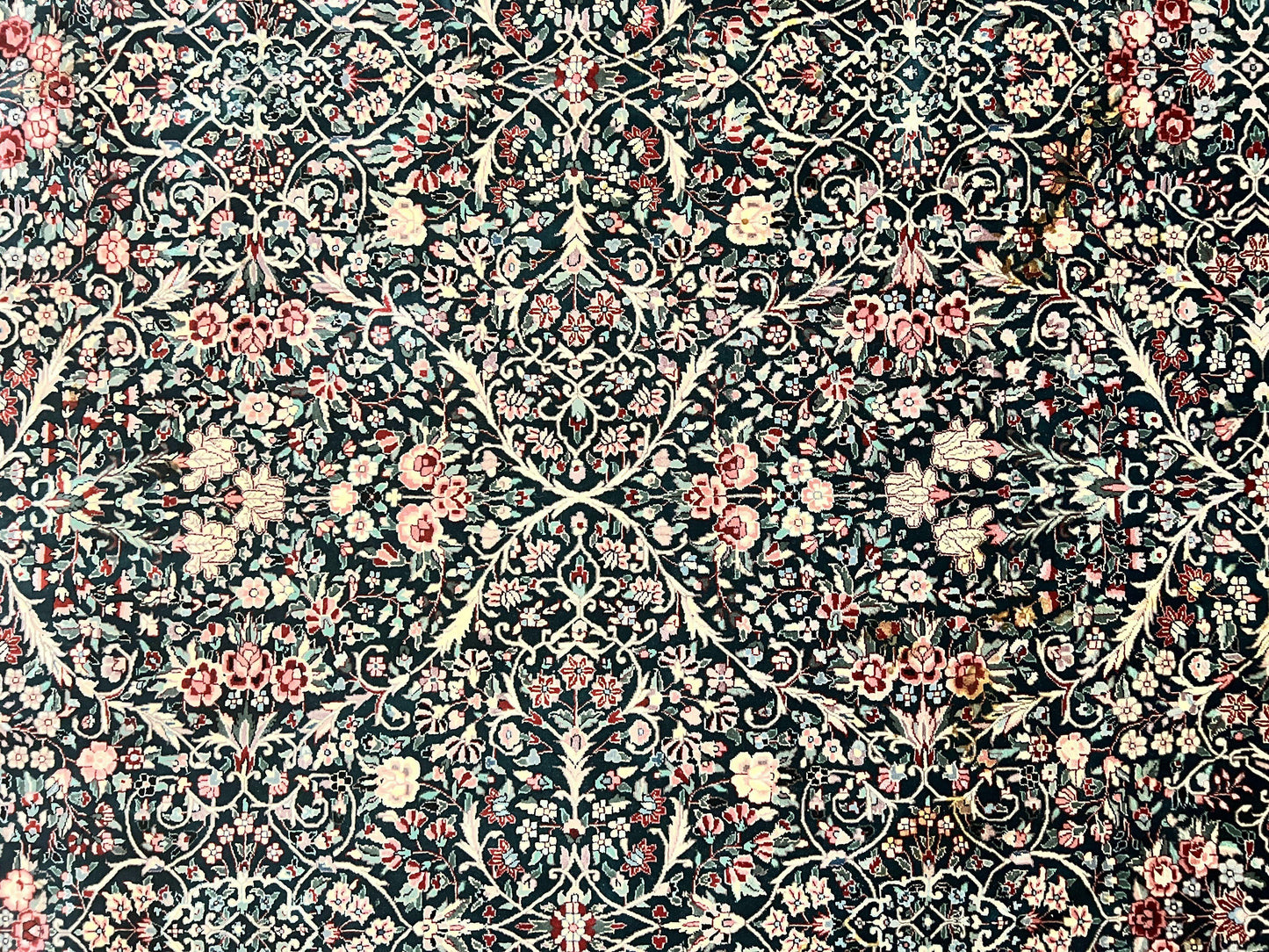 Premium Sino Persian Rug 10x14 Wool Hand Knotted Kirman Floral Dark Green Beige