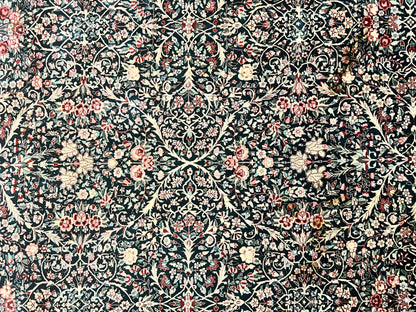 Premium Sino Persian Rug 10x14 Wool Hand Knotted Kirman Floral Dark Green Beige