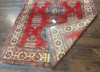 Square Turkish Rug 6x6, Azerbaijani Azeri Turkish Armenian Rug, Red Tan Blue, Geometric, Wool Carpet