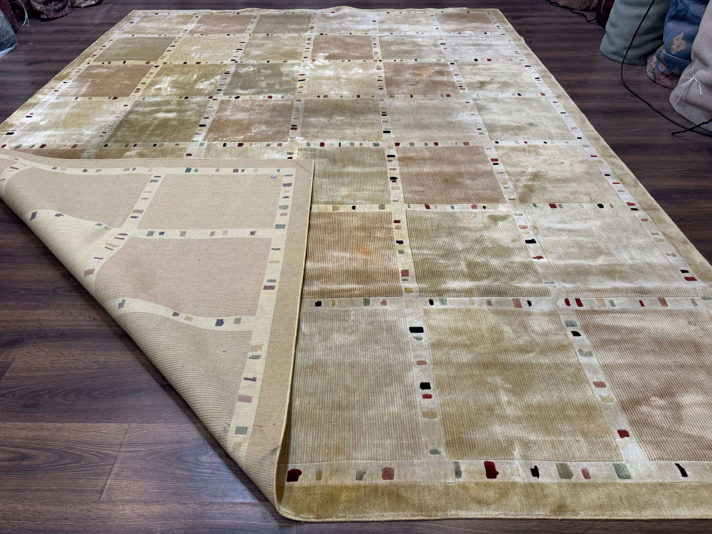 Large Wool Rug 10x13 Modern Panel Design Contemporary Carpet