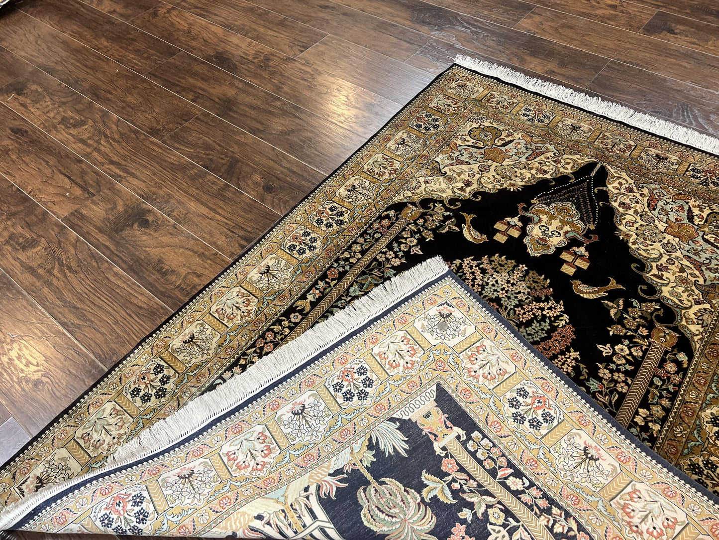 Luxury Sino Persian Silk Rug 4x6 Tree of Life Design Birds Hand Knotted Silk on Silk