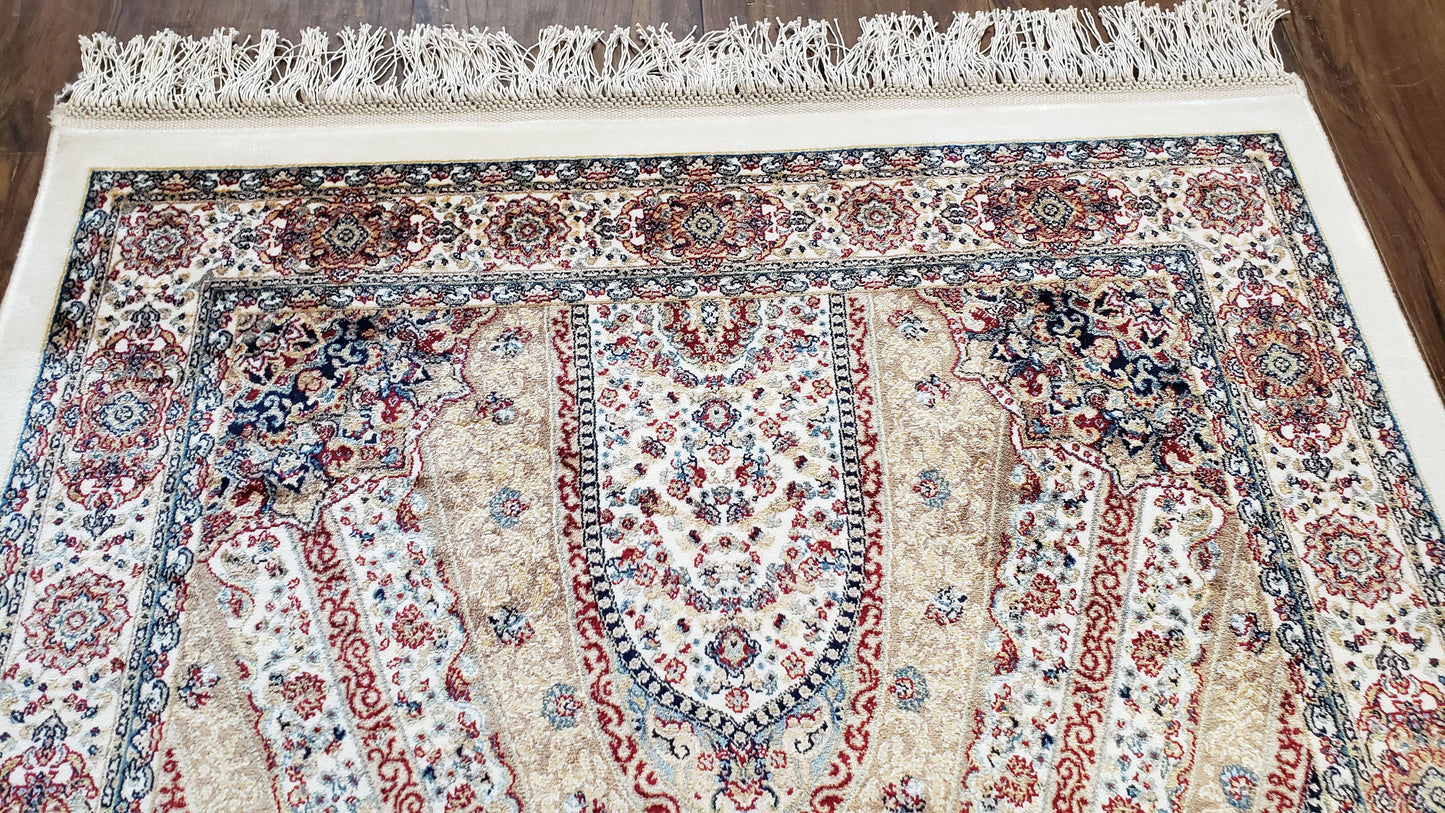 Turkish Silk Rug Beige and Cream 3x5 Ft Soft Accent Bamboo Silk Persian Design