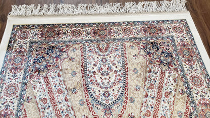 Turkish Silk Rug Beige and Cream 3x5 Ft Soft Accent Bamboo Silk Persian Design