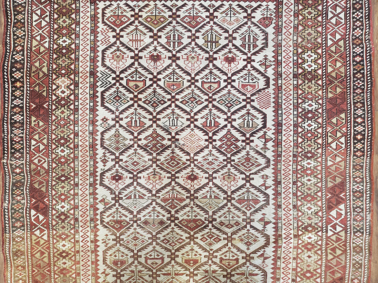 Antique Shirvan Rug 4x6 Dagestan Wool Hand Knotted Soft Red Ivory Oriental Carpet