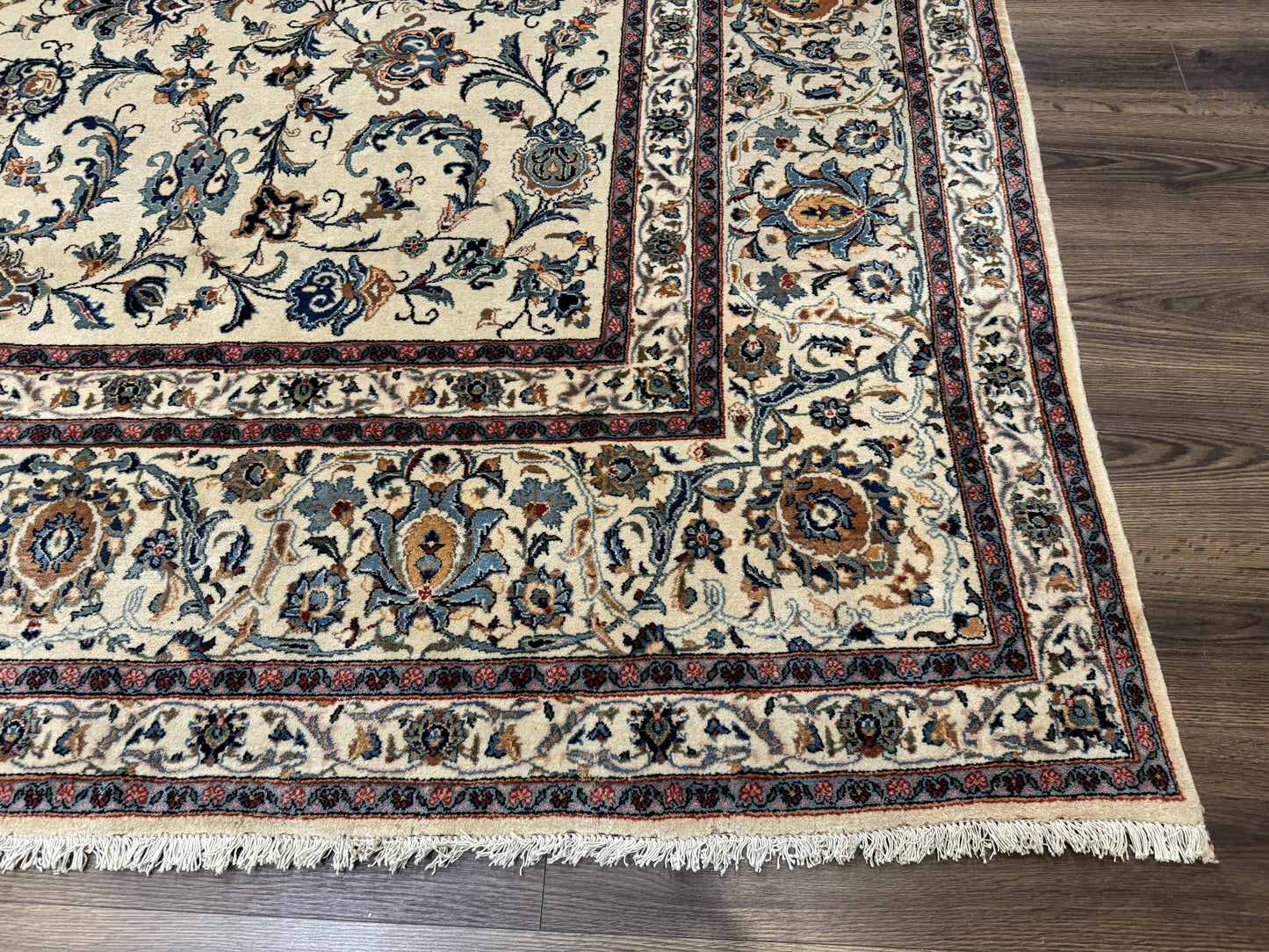 Persian Kashan Rug 10x14, Bone - Beige and Blue, Allover Pattern, Traditional Persian Carpet, Fine 260 KPSI