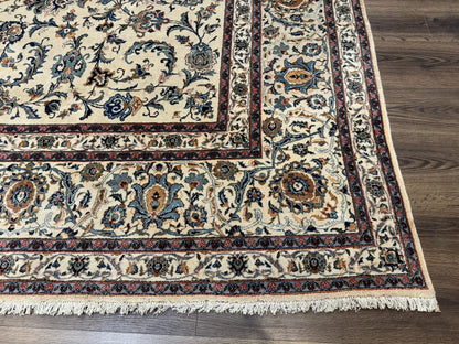 Persian Kashan Rug 10x14, Bone - Beige and Blue, Allover Pattern, Traditional Persian Carpet, Fine 260 KPSI